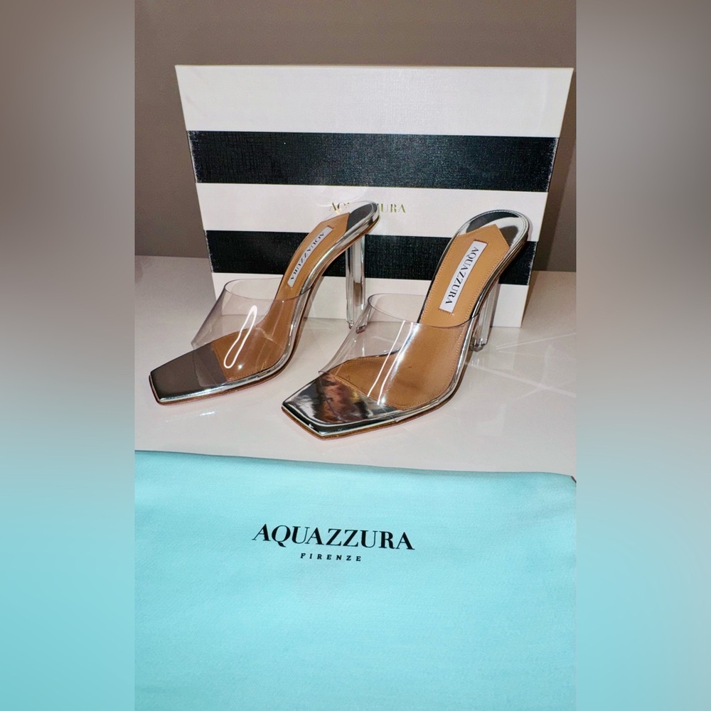 AQUAZZURA - Mirror Mule PVC - New with Box - Silver - 38US - Perfect condition